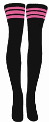 skatersocks Thigh high Black tube socks with BubbleGum Pink stripes
