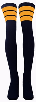 skatersocks Thigh high Black tube socks with Gold stripes