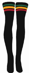 skatersocks Thigh high Black tube socks with Green-Gold-Red stripes
