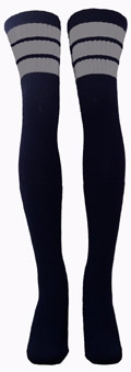 skatersocks Thigh high Black tube socks with Grey stripes