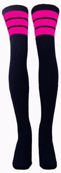 skatersocks Thigh high Black tube socks with Hot Pink stripes