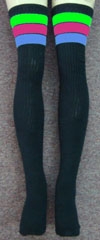 skatersocks Thigh high Black tube socks with Neon Green-Hot Pink-Baby Blue stripes