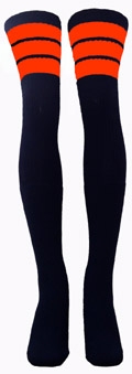 skatersocks Thigh high Black tube socks with Orange stripes