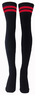 skatersocks Thigh high Black tube socks with Red stripes