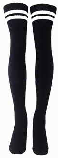 skatersocks Thigh high Black tube socks with White stripes