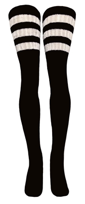 skatersocks Thigh high Black tube socks with White stripes