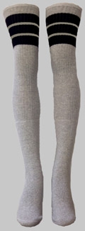 skatersocks Thigh high Grey tube socks with Black stripes
