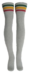 skatersocks Thigh high Grey tube socks with Green-Gold-Red stripes