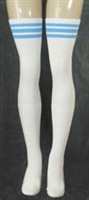 skatersocks Thigh high White tube socks with Baby Blue stripes