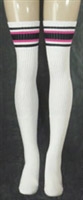 skatersocks Thigh high White tube socks with Black-Hot Pink stripes