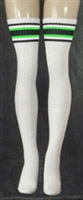 skatersocks Thigh high White tube socks with Black-Neon Green stripes