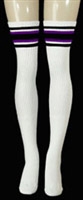 skatersocks Thigh high White tube socks with Black-Purple stripes