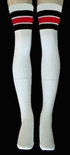 skatersocks Thigh high White tube socks with Black-Red stripes