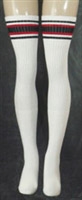 skatersocks Thigh high White tube socks with Black-Red stripes