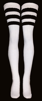 skatersocks Thigh high White tube socks with Black stripes