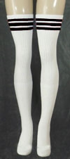skatersocks Thigh high White tube socks with Black stripes