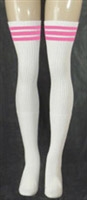 skatersocks Thigh high White tube socks with BubbleGum Pink stripes