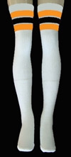 skatersocks Thigh high White tube socks with Gold-Black stripes
