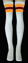 skatersocks Thigh high White tube socks with Gold-Maroon stripes