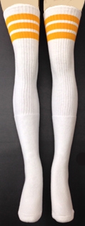 skatersocks Thigh high White tube socks with Gold stripes