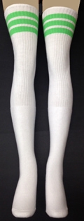 skatersocks Thigh high White tube socks with Neon Green stripes