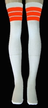 skatersocks Thigh high White tube socks with Orange stripes