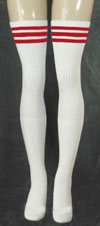 skatersocks Thigh high White tube socks with Red stripes