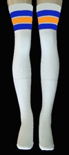 skatersocks Thigh high White tube socks with Royal Blue-Gold stripes