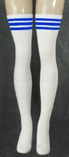 skatersocks Thigh high White tube socks with Royal Blue stripes