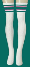 skatersocks Thigh high White tube socks with Teal-Hot Pink stripes