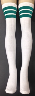 skatersocks Thigh high White tube socks with Teal stripes