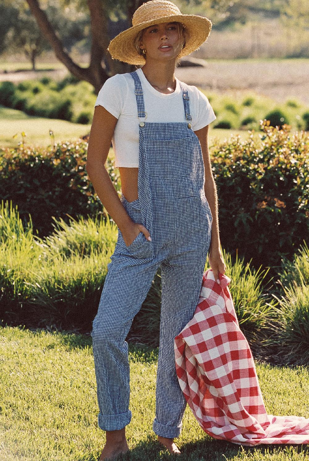 skatïe Poppy Full Length Overalls in Blue Gingham – SKATIE
