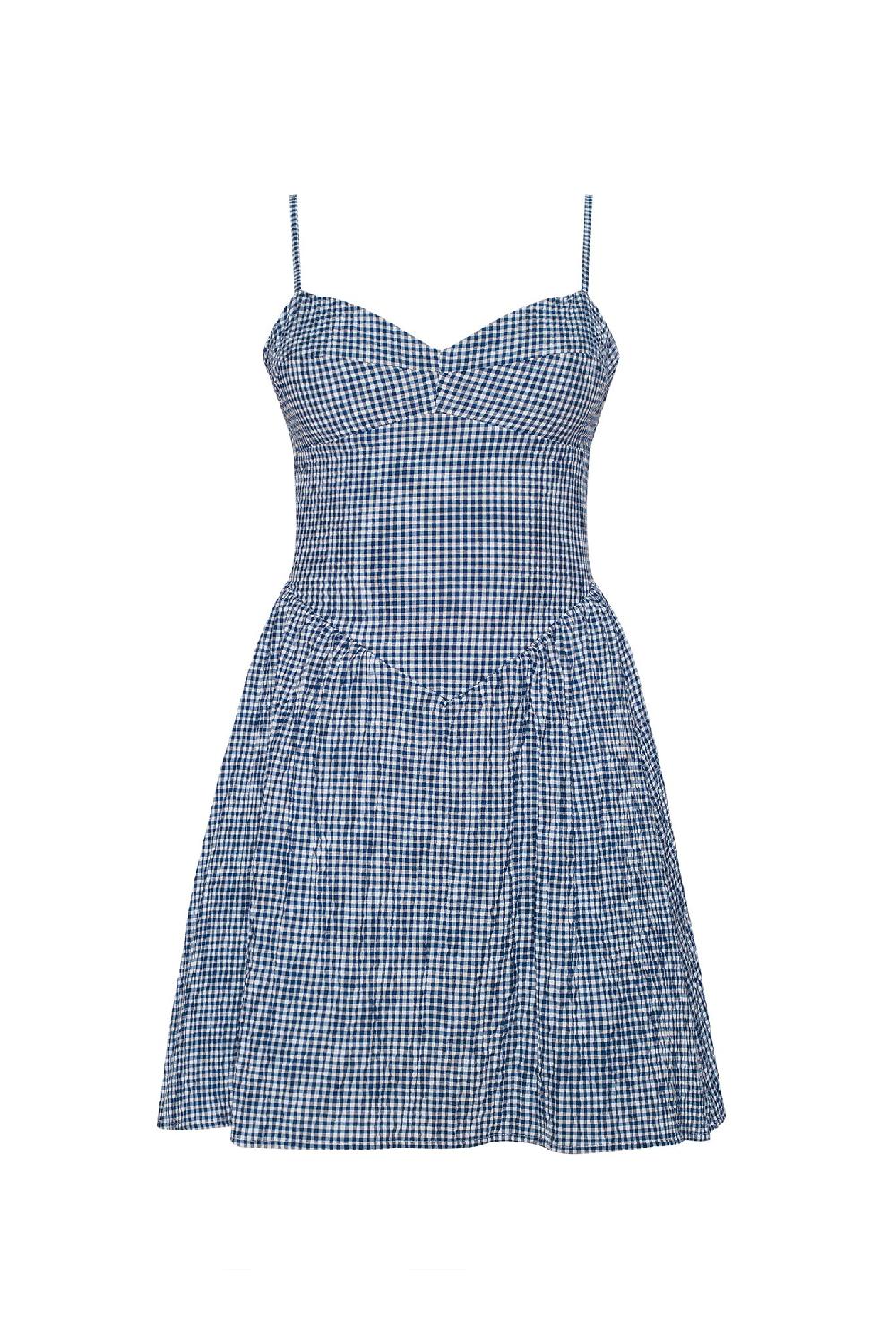 Skatïe Aurora Mini Dress In Blue Gingham – SKATIE