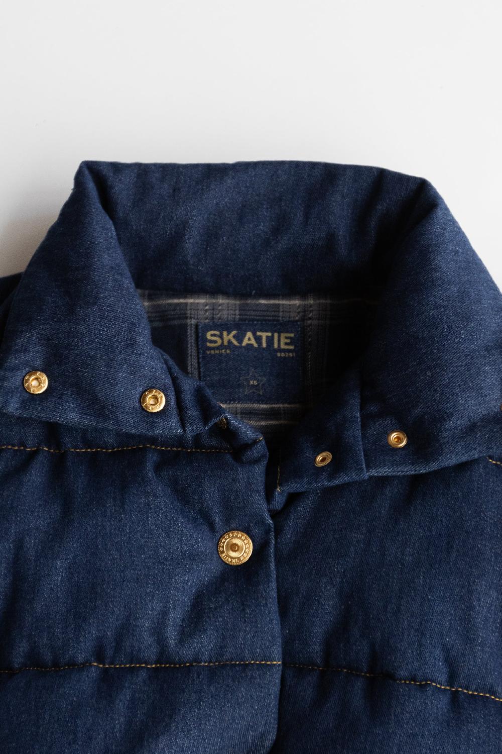 Skatïe Denim Puffer Jacket In Raw Denim – SKATIE
