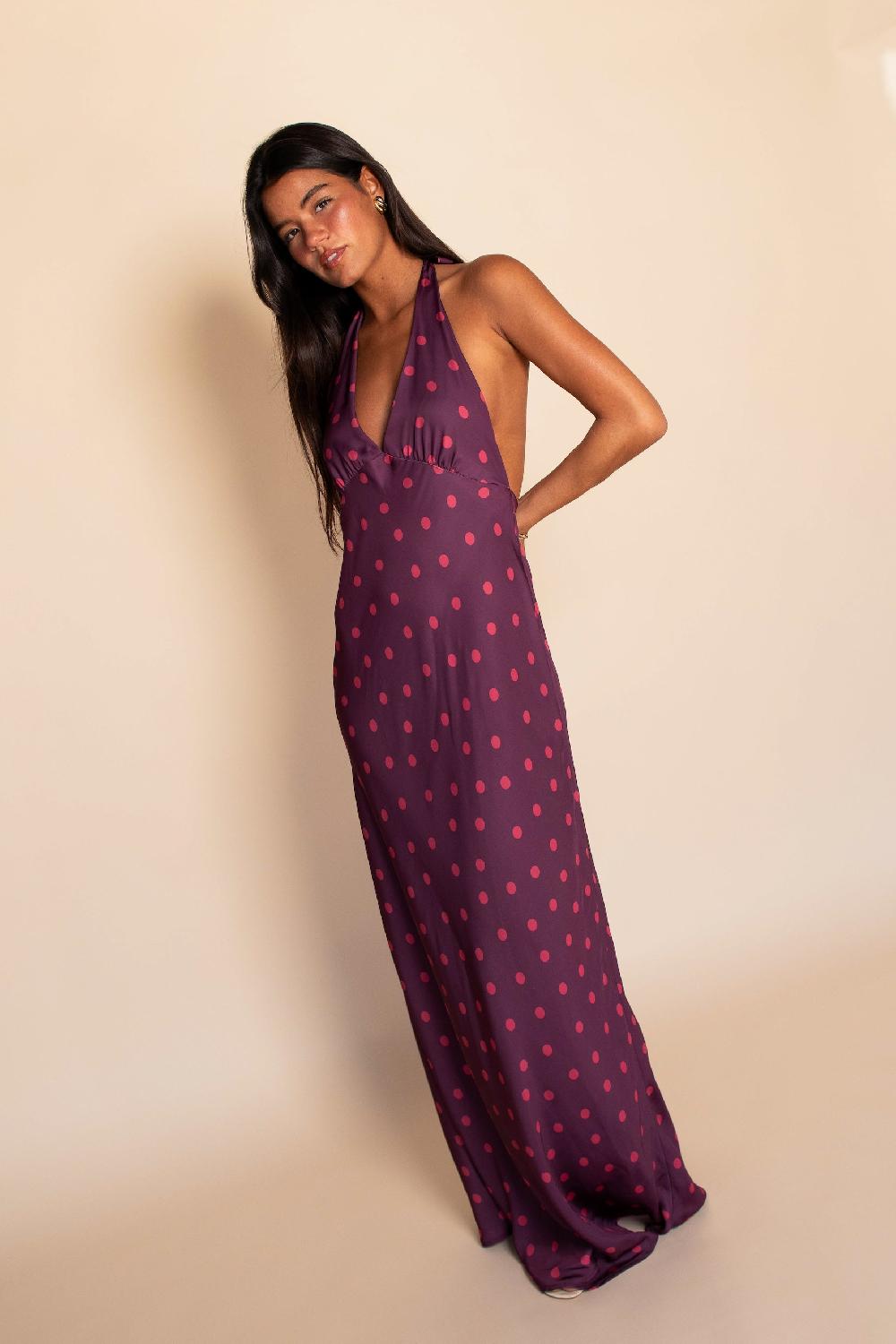 skatïe Goldie Maxi Dress Satin in Dottie – SKATIE