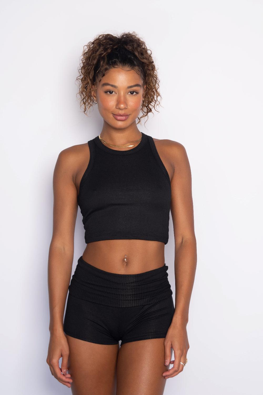 skatïe Monica Crop Ribbed in Black – SKATIE