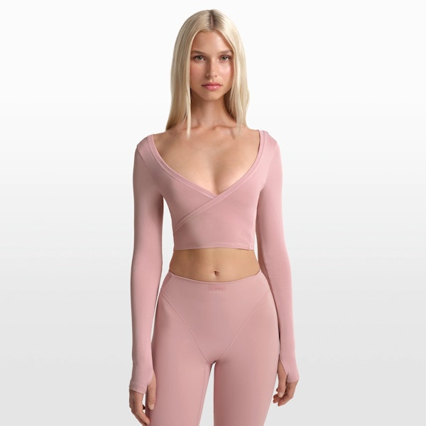 Skims NikeSKIMS STRETCH KNIT WRAP LONG SLEEVE CROPPED TOP
