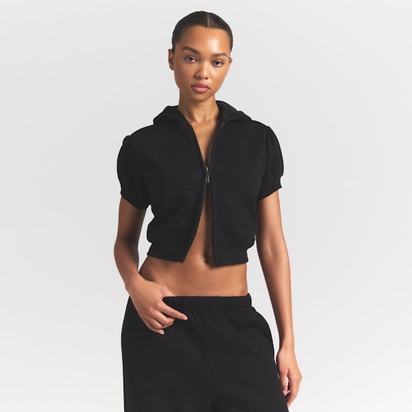 Skims COTTON FLEECE BUBBLE SLEEVE CROPPED ZIP UP