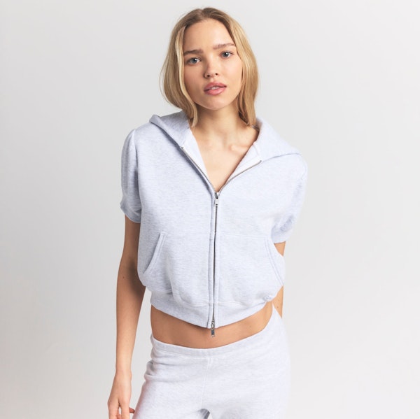 Skims COTTON FLEECE BUBBLE SLEEVE CROPPED ZIP UP