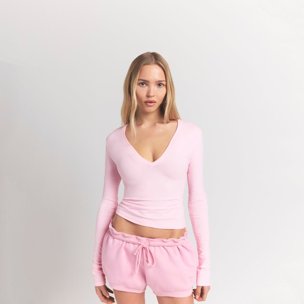 Skims COTTON JERSEY LONG SLEEVE PLUNGE TOP