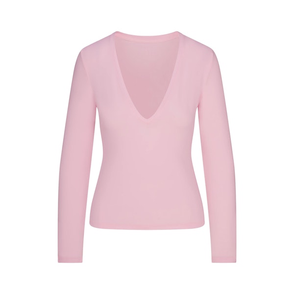Skims COTTON JERSEY LONG SLEEVE PLUNGE TOP