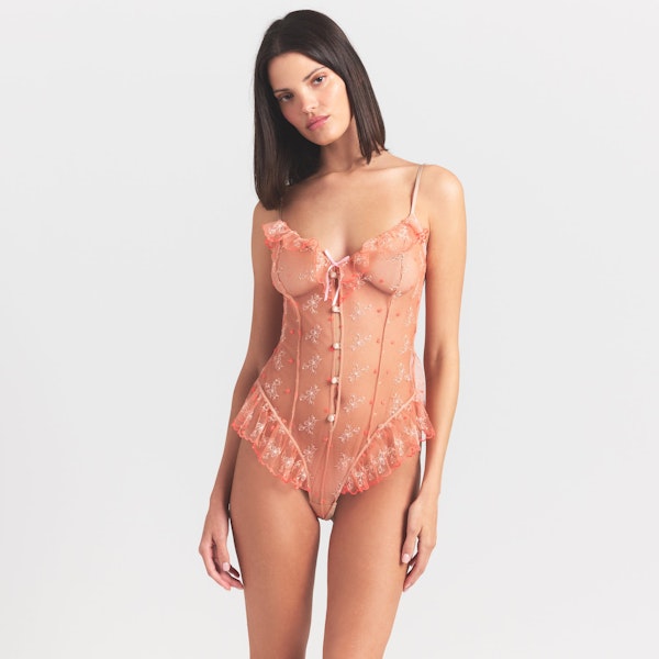 Skims EMBROIDERED TULLE GARTER TEDDY