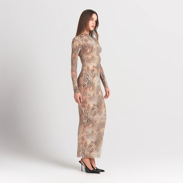 Skims MILKY SHEER MOCK NECK LONG SLEEVE LONG DRESS