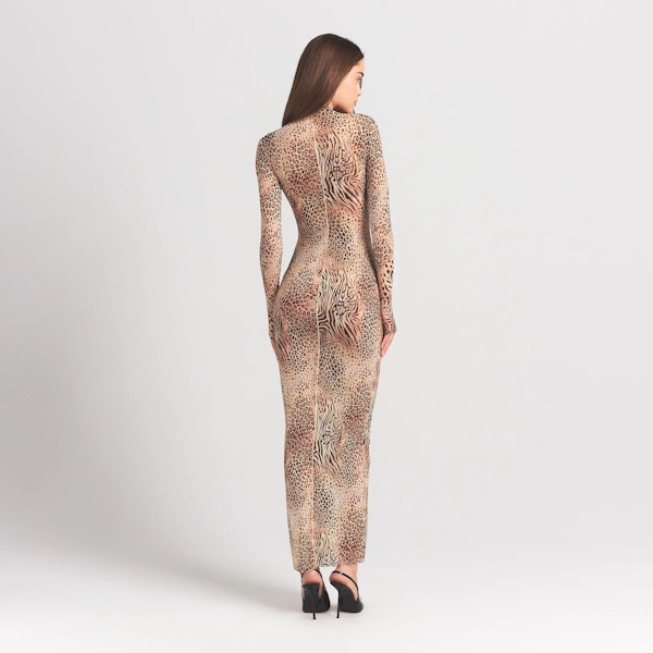 Skims MILKY SHEER MOCK NECK LONG SLEEVE LONG DRESS