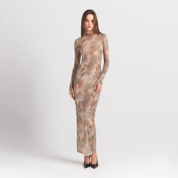 skims MILKY SHEER MOCK NECK LONG SLEEVE LONG DRESS