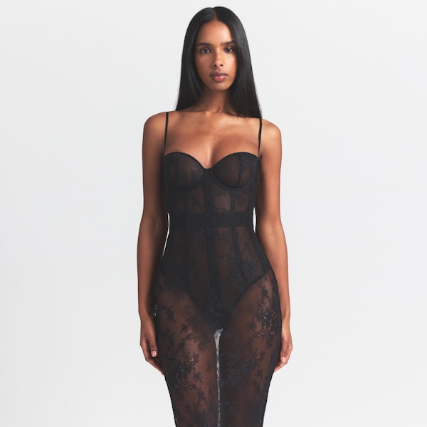 Skims ULTRA FINE LACE STRAPLESS CORSET LONG DRESS