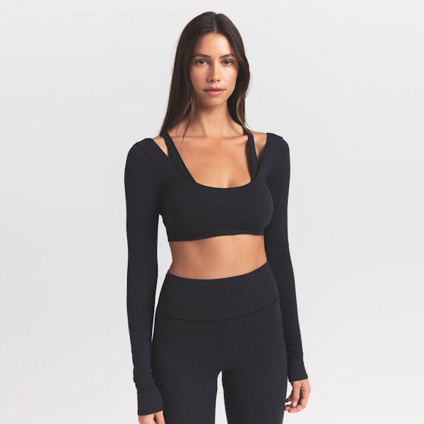 Skims WOOL RIB LONG SLEEVE SUPER CROPPED TOP