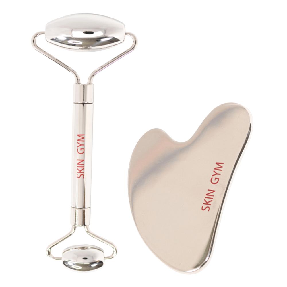 skin camp Cryo Stainless Steel Facial Roller & Gua Sha Set