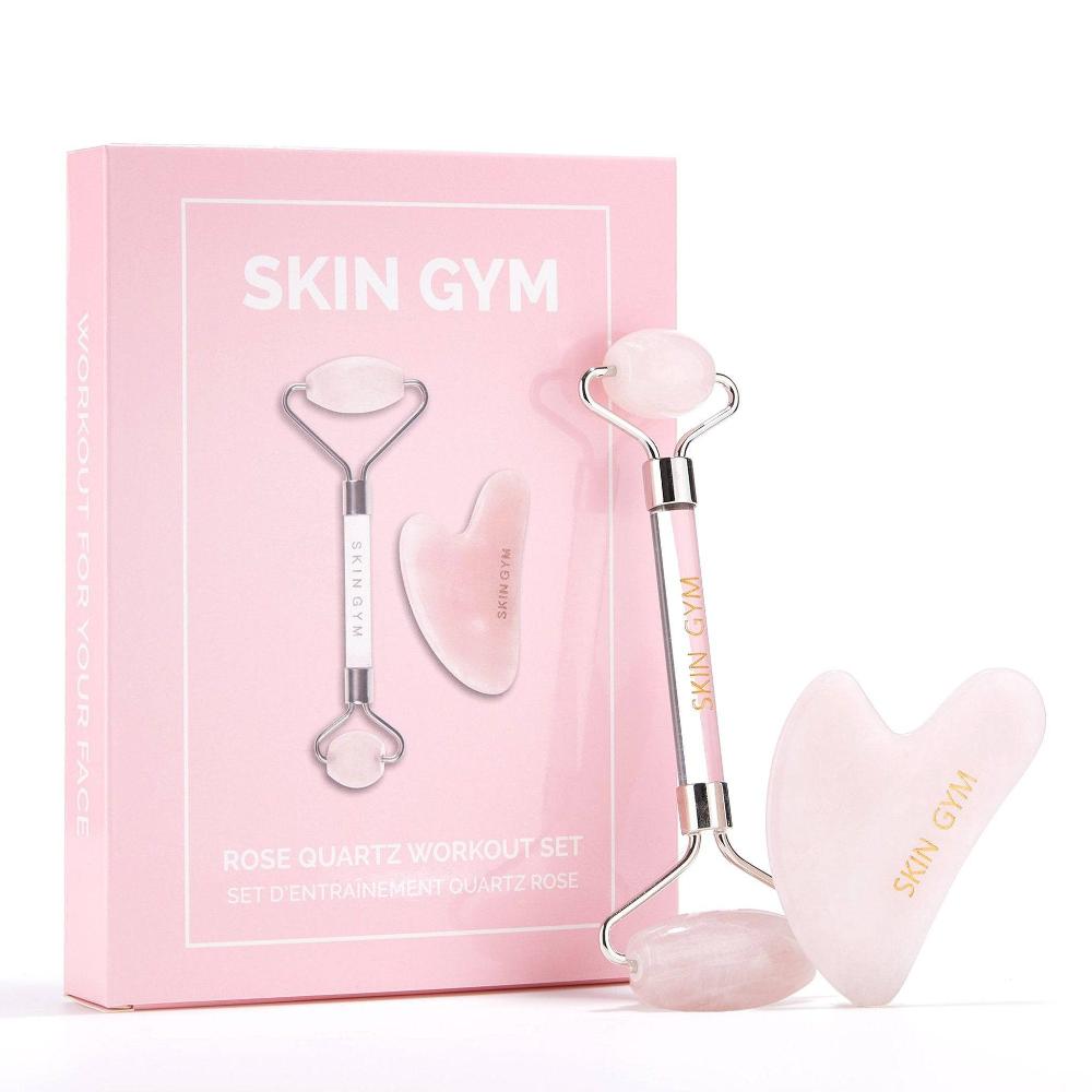 skin camp Rose Quartz Face Roller & Gua Sha Massage Kit