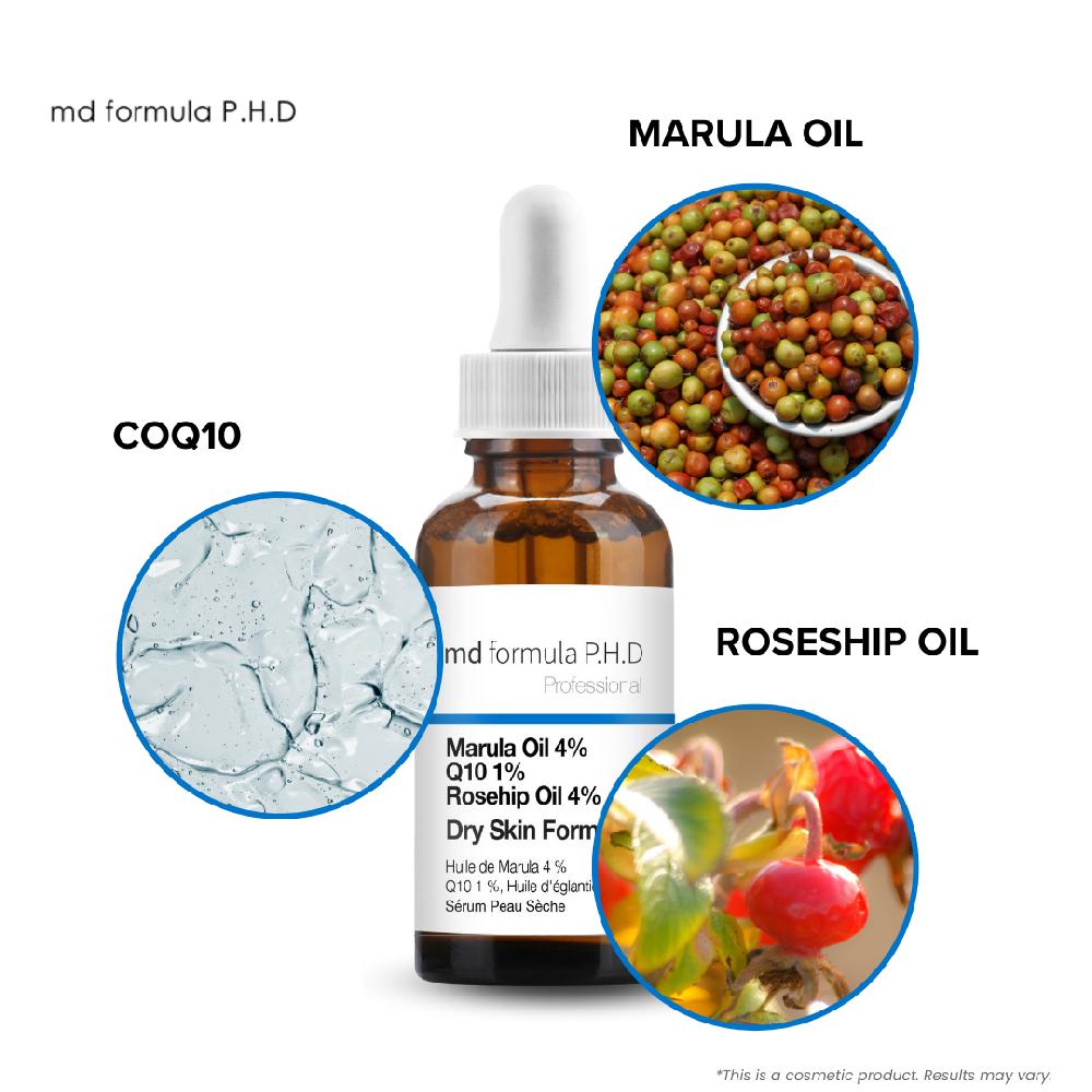 Skin Chemist MD Formula Dry Skin Serum Marulua Oil 4% Q10 1% Rosehip Oil 4% 30ml